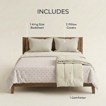 Meadow Sprig Cotton Bedsheet & Comforter Set