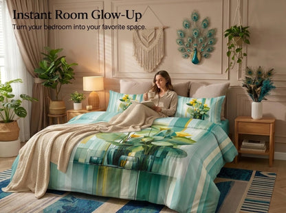 Botanical Glasshouse 280-TC 7D Bedsheet Set - (Aqua)