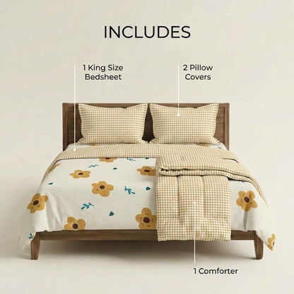 Marigold Meadow Cotton Bedsheet & Comforter Set