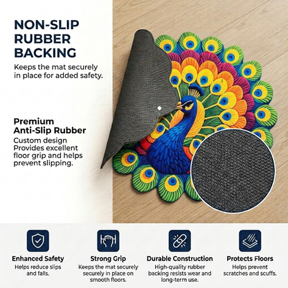 Royal Peacock Designer Floor Mat (Multicolor)