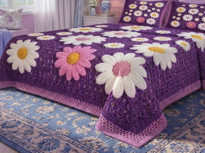 Purple Crochet Petal Paradise Bedsheet Set - Violet