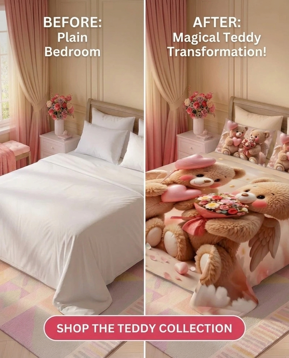 Fairy Tale Blush Bear 7D Bedsheet Set - Pink