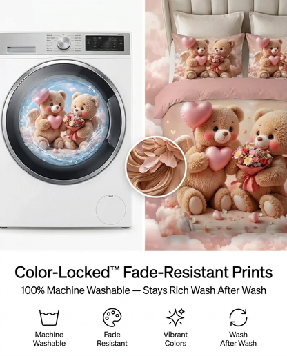 Fairy Tale Blush Bear 7D Bedsheet Set - Pink
