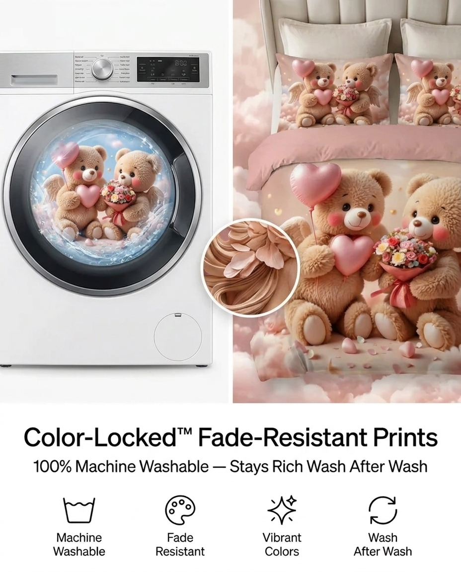 Fairy Tale Blush Bear 7D Bedsheet Set - Pink
