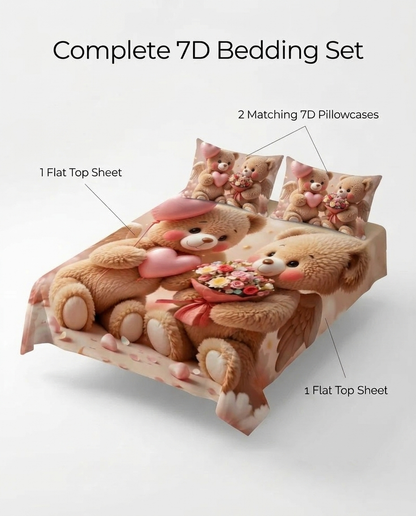 Fairy Tale Blush Bear 7D Bedsheet Set - Pink