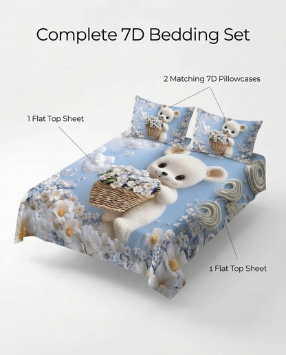 Fairy Tale Cozy Teddy 7D Bedsheet Set – Blue